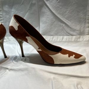 Donald J Pliner - White and Tan Cow Print Pumps - 8.5 N - Animal Print -